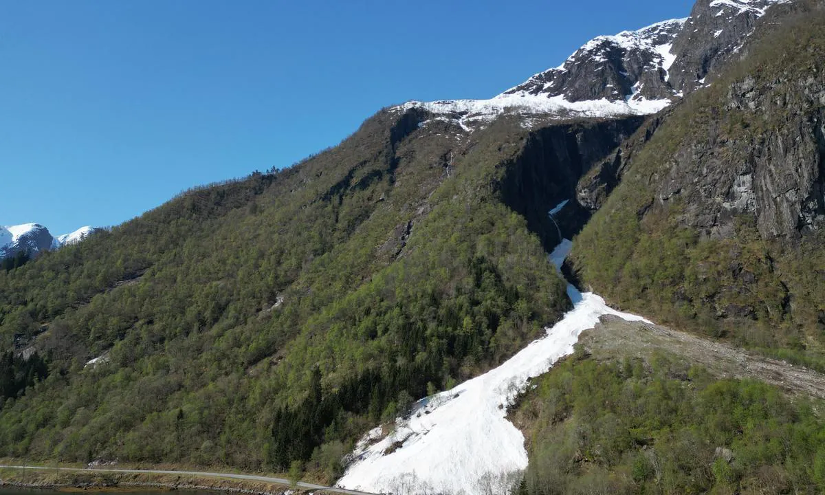 Esebotn: Remains of avalanche in the winter.
