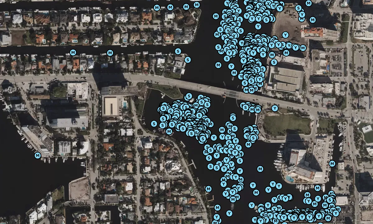 Satelite image of Ft Lauderdale City Mooring Field