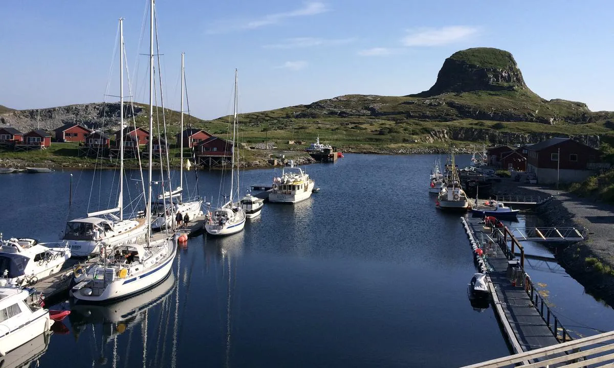 Husøya Træna: I gjestehavna på Træna er det en lang flytebrygge hvor man fortøyer longside på begge sider.