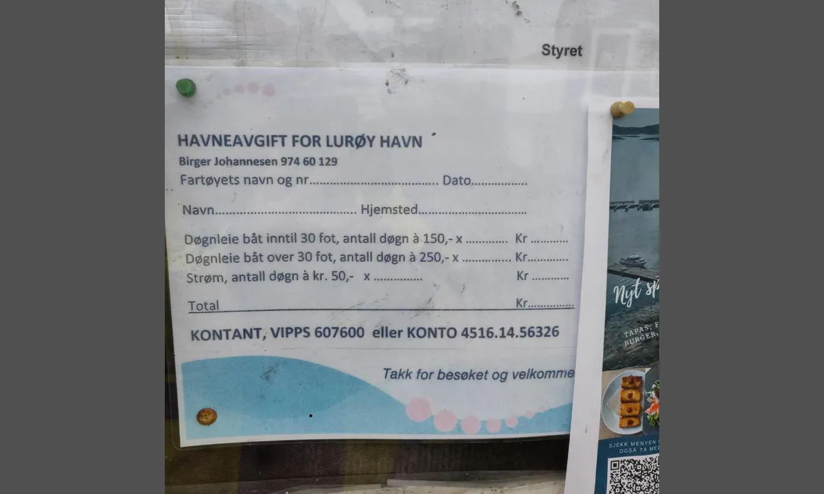 Lurøy - Torshavn: Harbour fee and how to pay