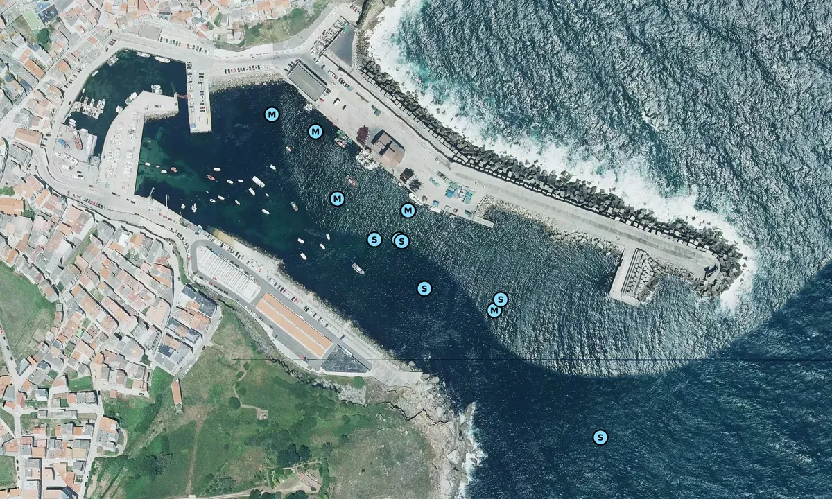 Satelite image of Malpica Fishing Harbour (moorings)