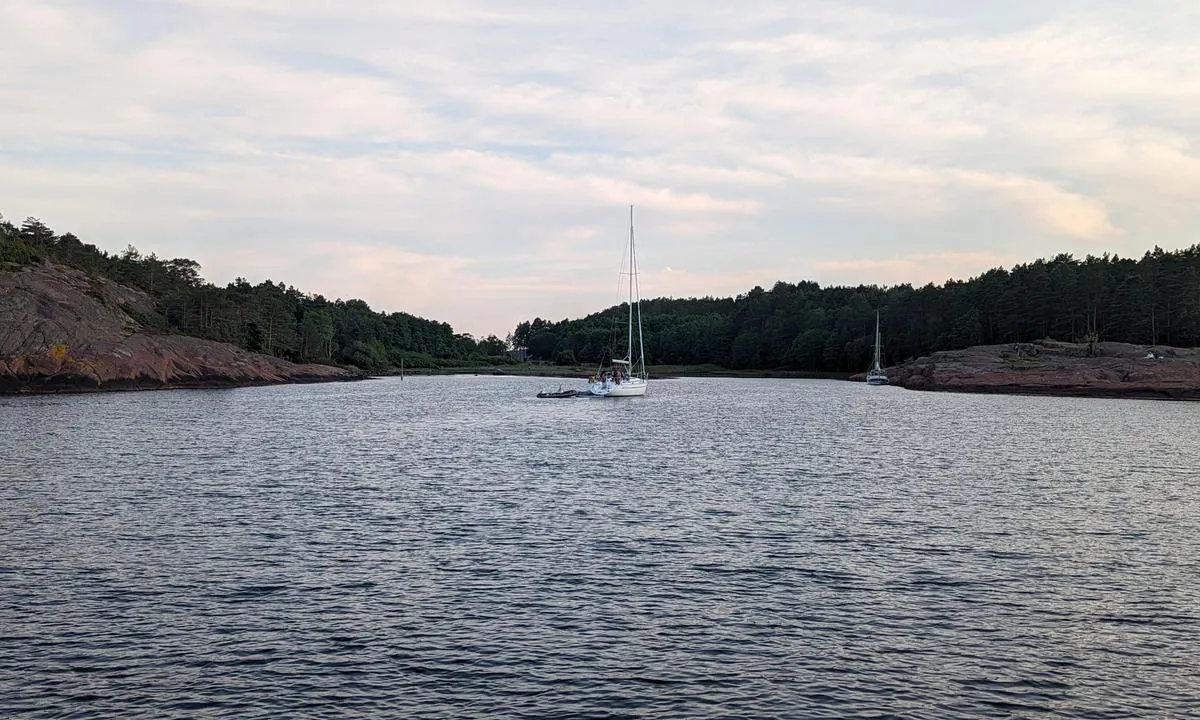 Mellom-Bolæren Nord: View from anchorage towards the creek.