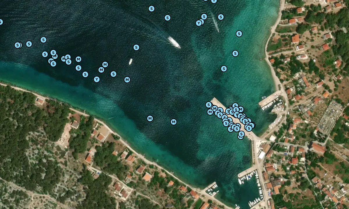 Satelite image of Moorings buoys, laid moorings 