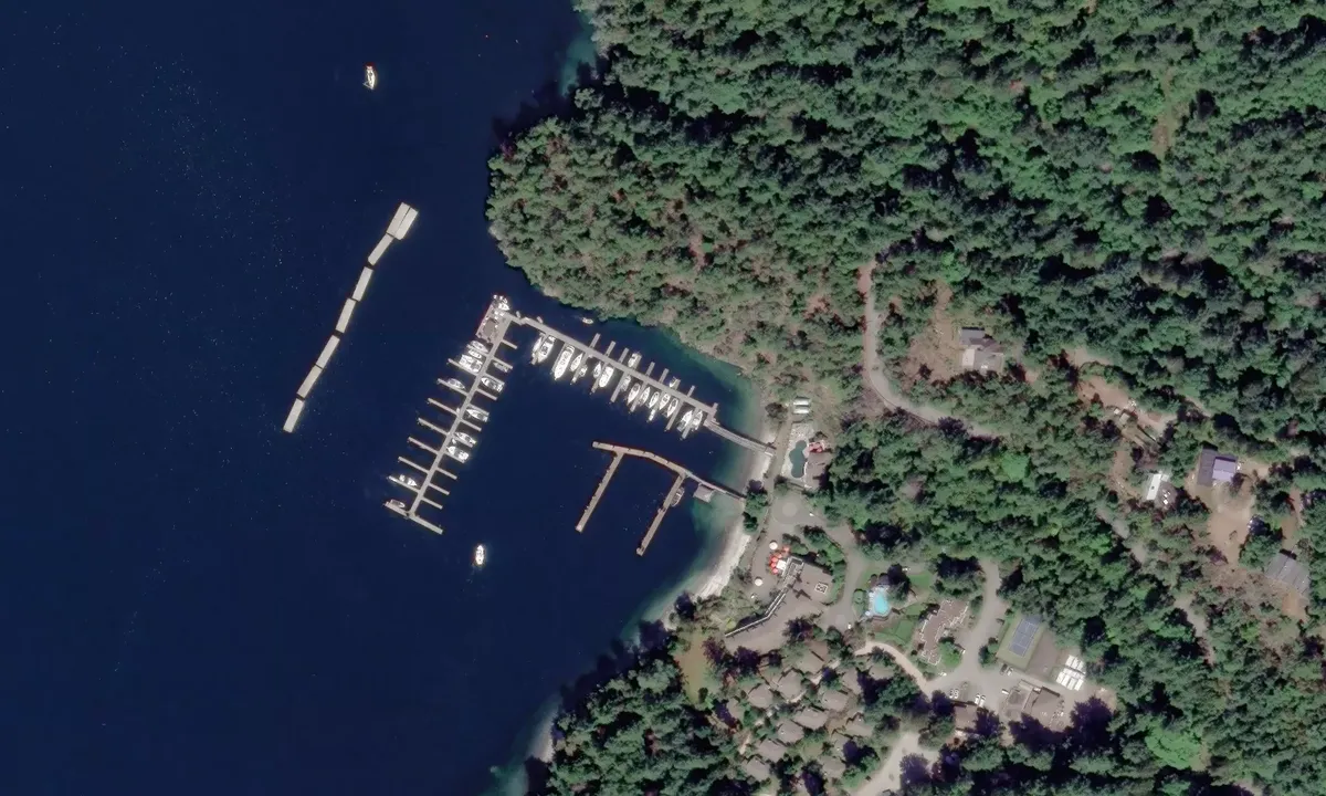 Satelite image of Poets Cove Marina at Bedwell Harbor