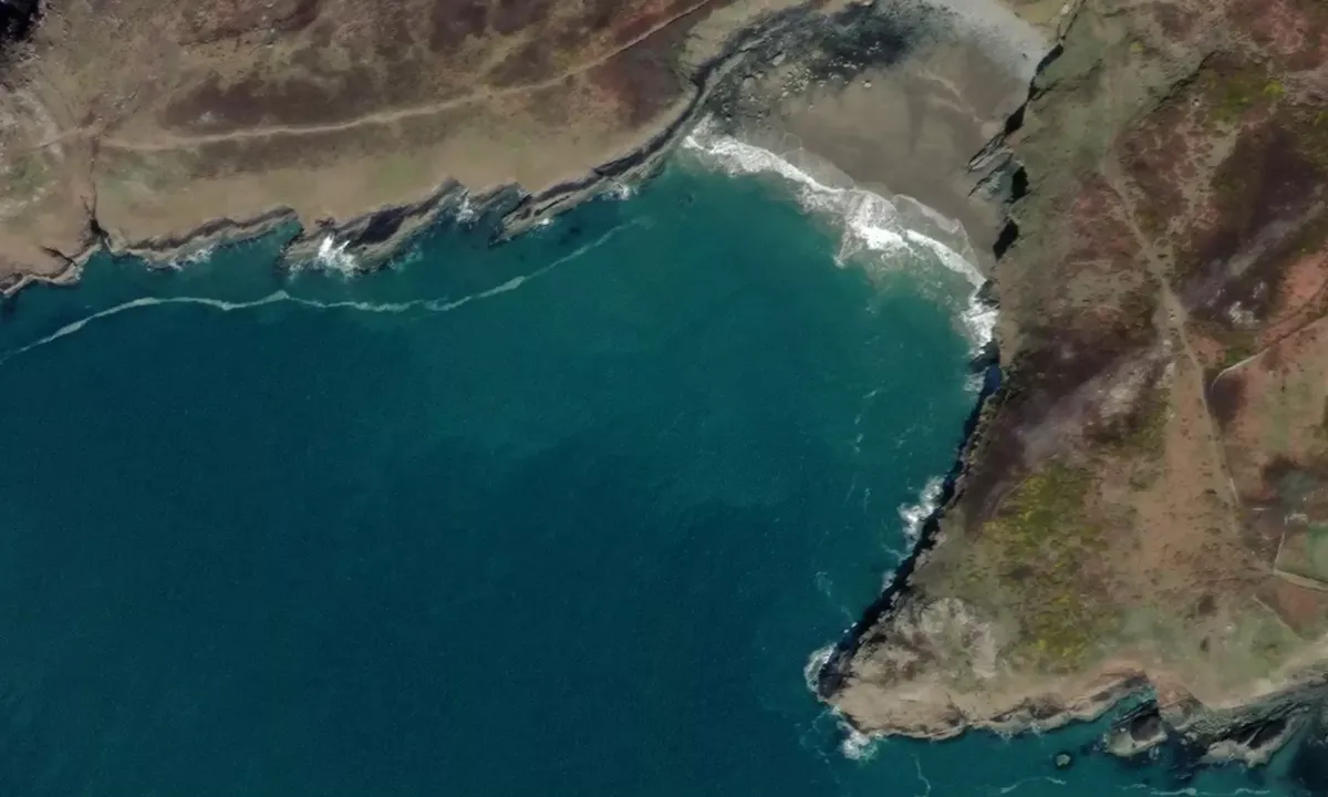 Satelite image of Porth Melgan beach