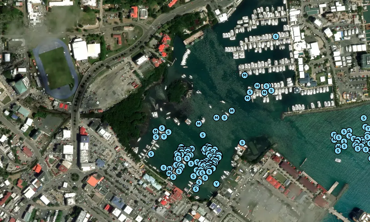 Satelite image of Road Town (inside breakwater)