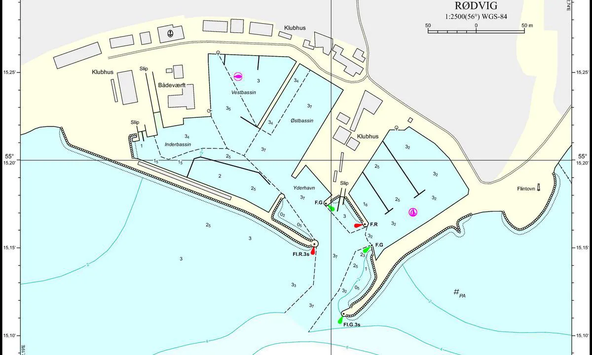 Rødvig Lystbådehavn: Map from https://www.danskehavnelods.dk/#HID=739