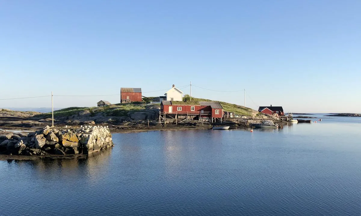 En del av bebyggelsen på Sør-Gjæslingan ligger på egne holmer. Her ser vi en av de, rett sør fra rutebåtkaia.