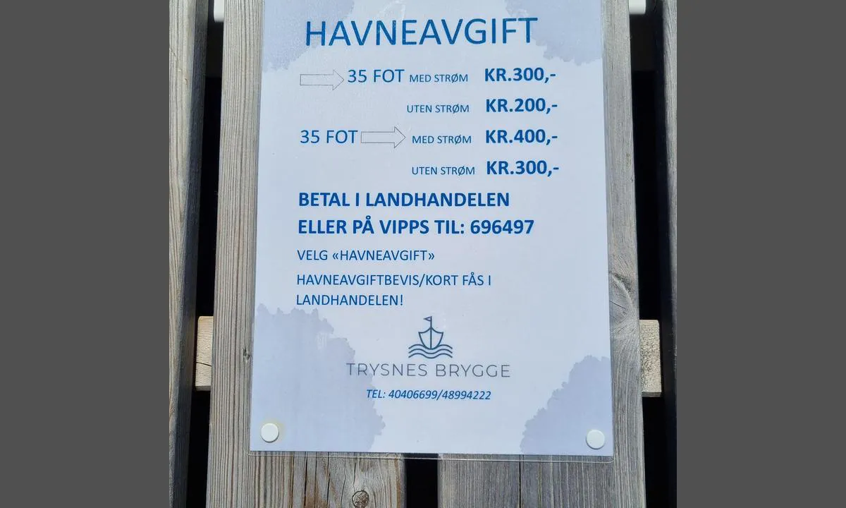 Trysnes Marina: Havneavgift og telefonnummer